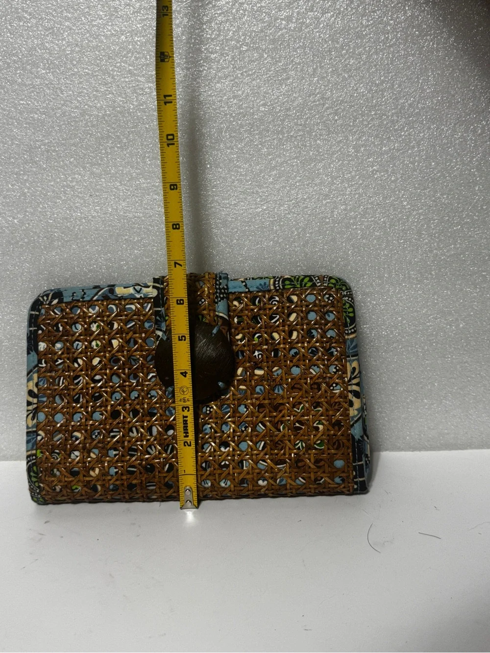 Vera Bradley Tan Woven Rattan Wallet with Blue Floral Trim